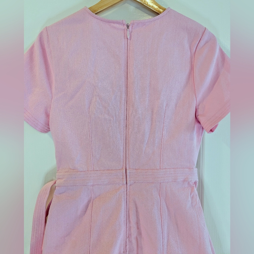 CINQ A SEPT JOSI Pink Quartz Denim Mini Ruffle Dress Sz 8 NWT Romantic Feminine - Picture 10 of 16